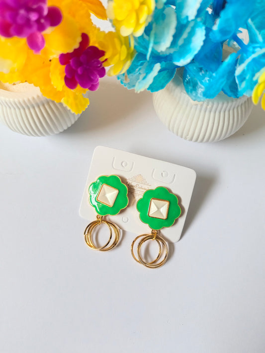 EID COLLECTION METAL GREEN AND WHITE PAREL EARRING