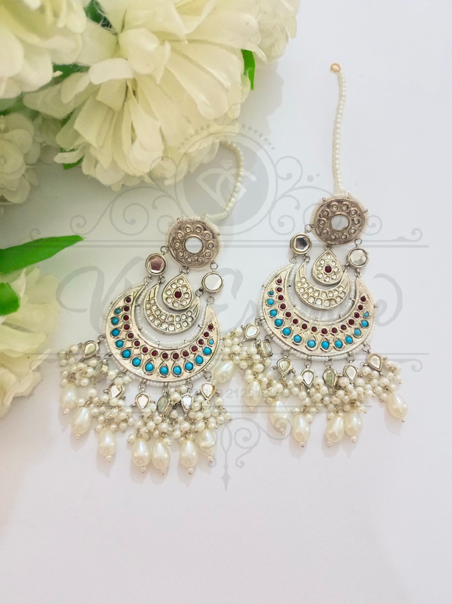 KUNDAN STEEL COLOR EARRING