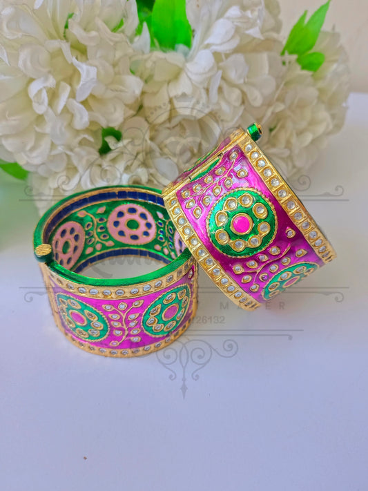 KUNDAN GREEN & PINK COLOR MENA BANGLE