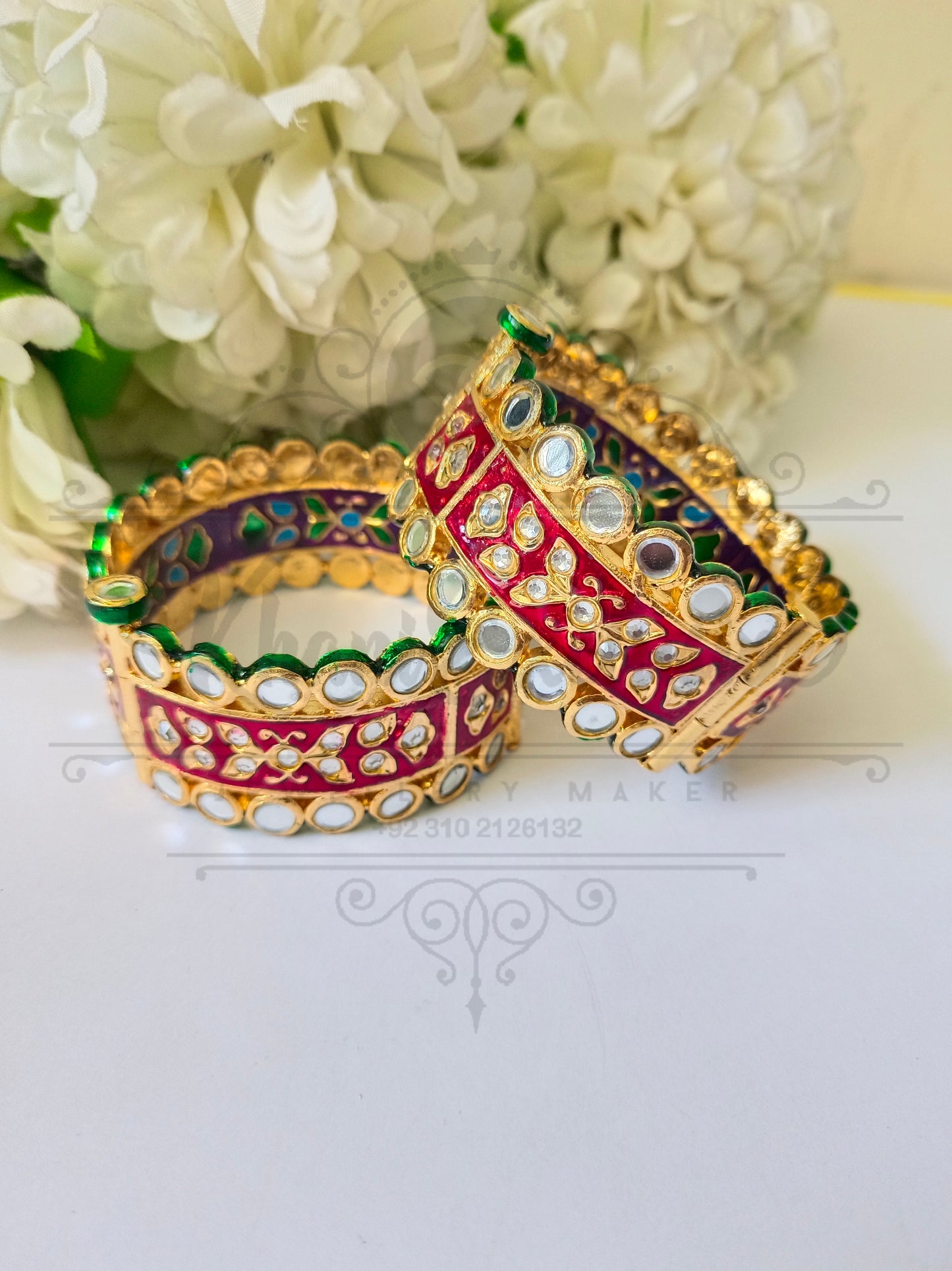 KUNDAN WHITE & RED COLOR MENA BANGLE