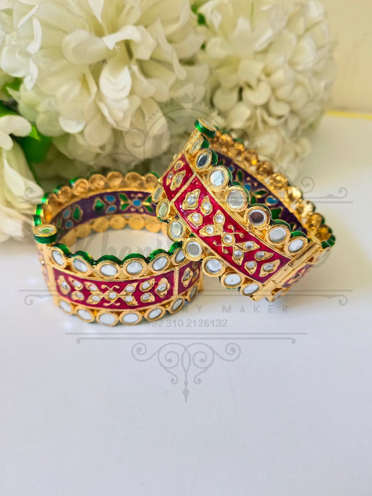 KUNDAN WHITE & RED COLOR MENA BANGLE