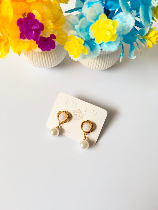 EID COLLECTION METAL WHITE PAREL DROP EARRING