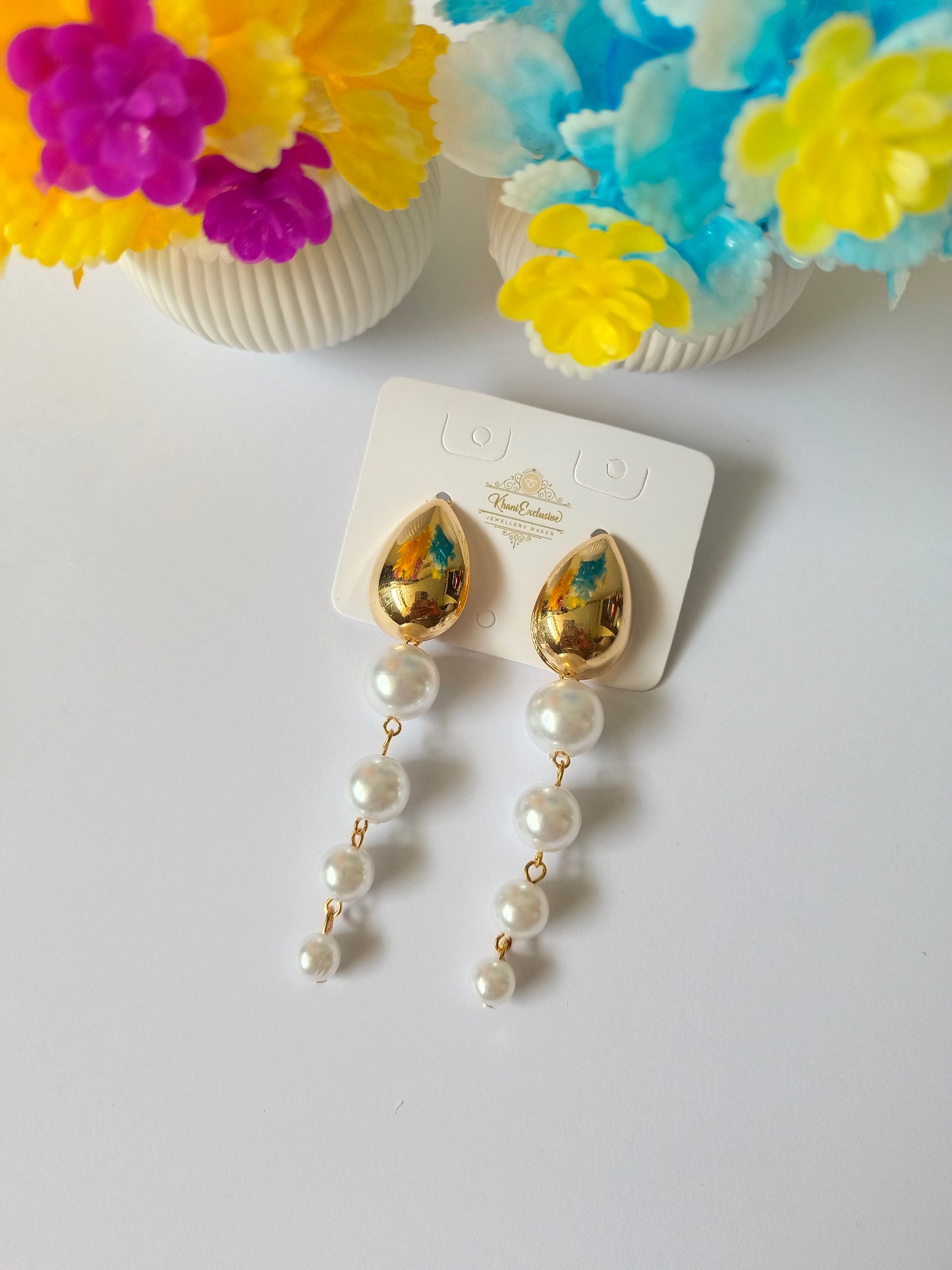 EID COLLECTION METAL WHITE PEARL DROP EARRING