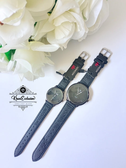 COUPLE BLACK STRAP WATCH