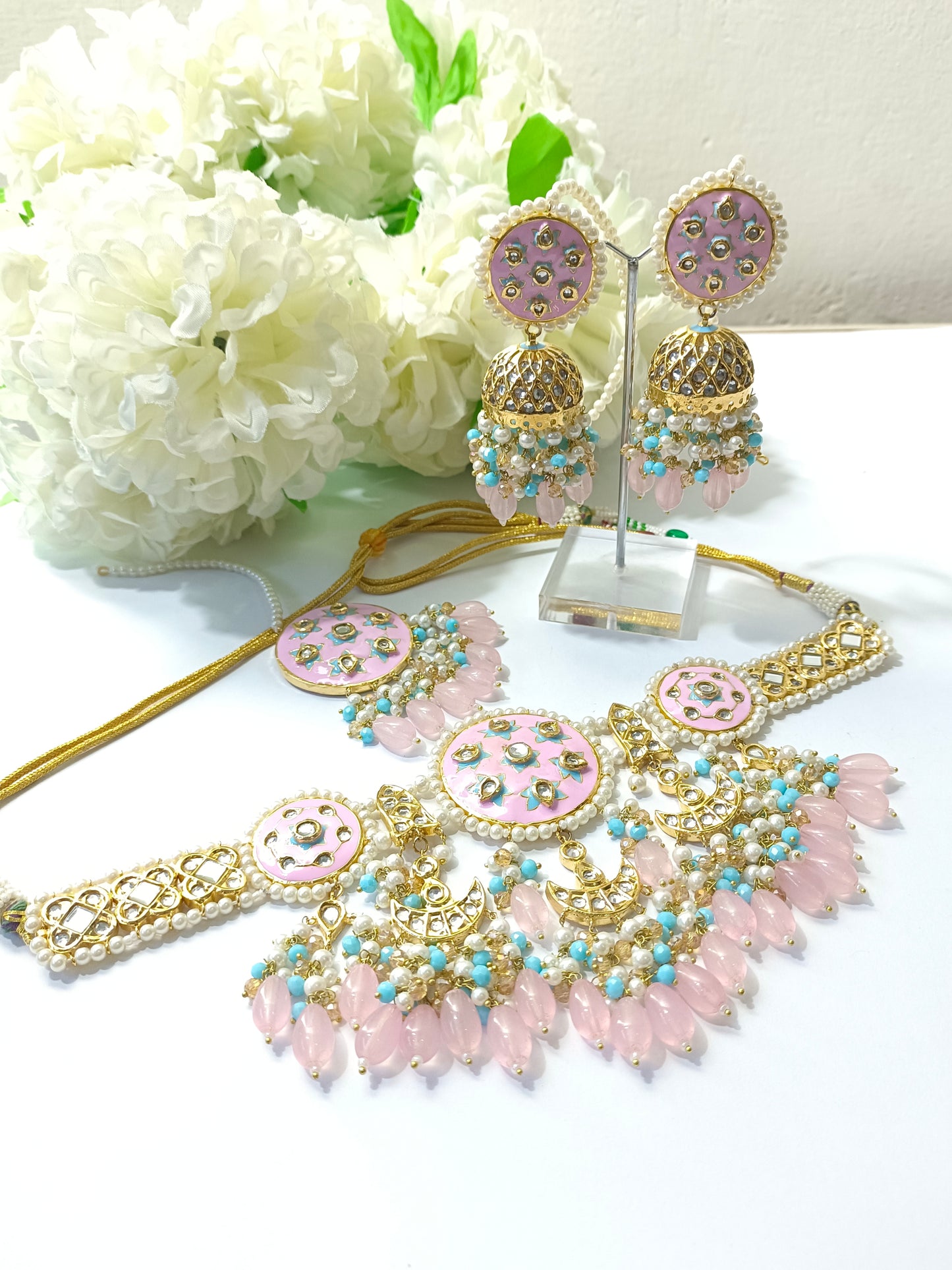 BABY PINK MEENA KUNDAN CHOKER