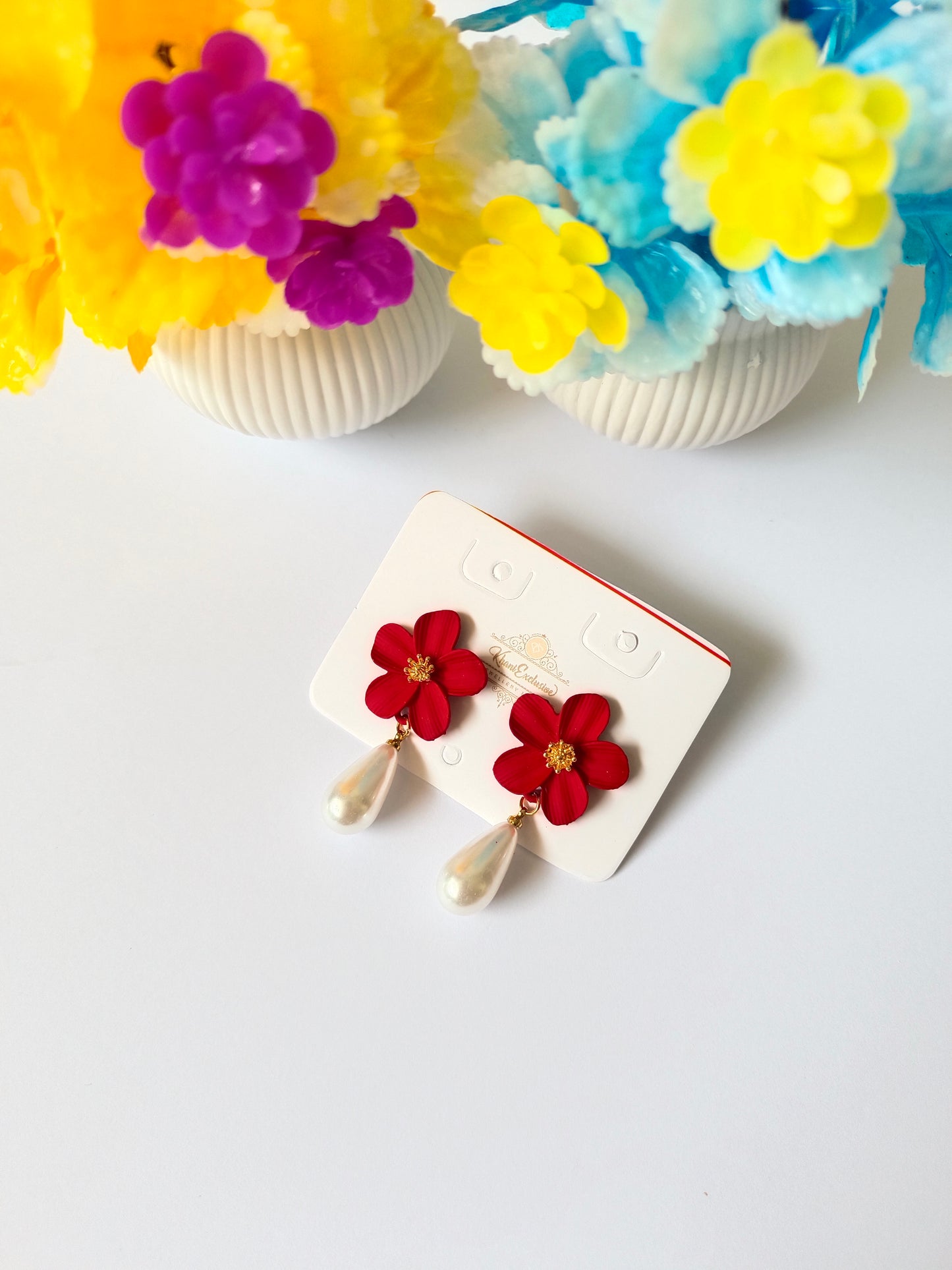 EID COLLECTION METAL RED FLOWER EARRING