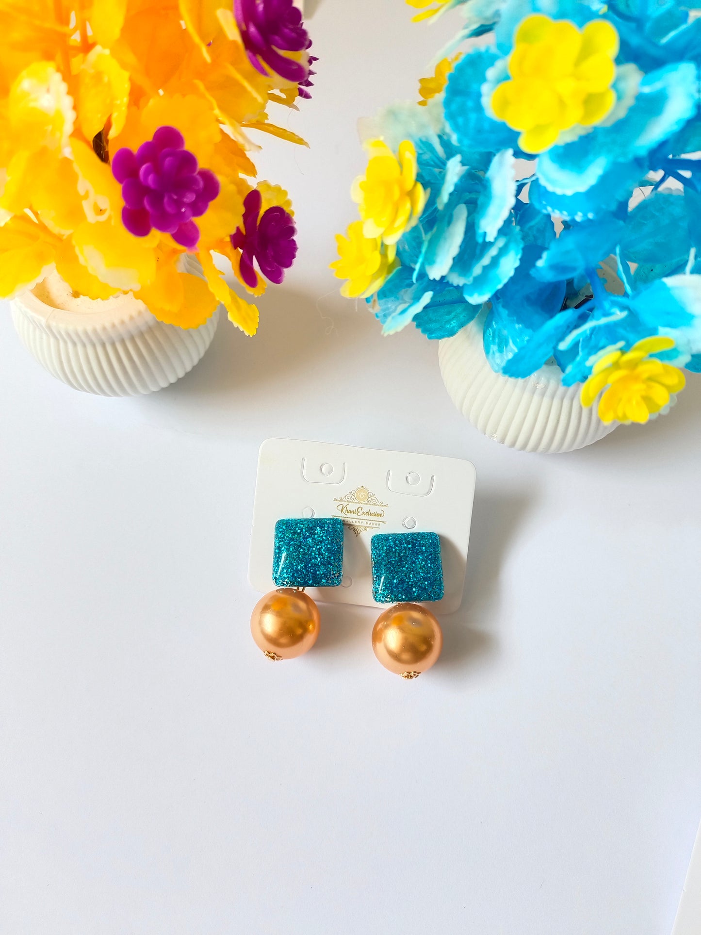 EID COLLECTION METAL SHINE BLUE & GOLDEN BOL EARRING