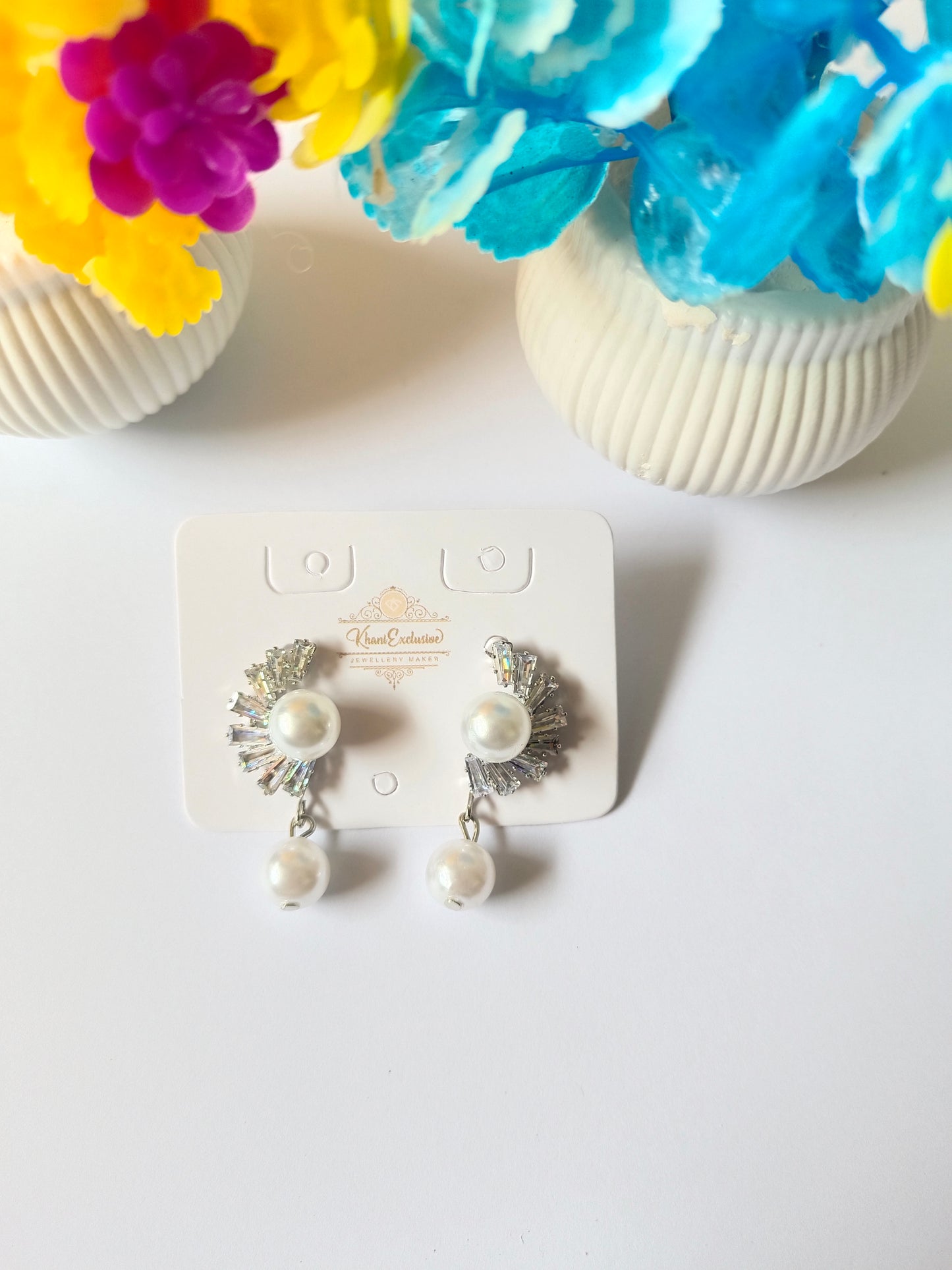 EID COLLECTION METAL SILVER COLOR & PEARL WHITE EARRING